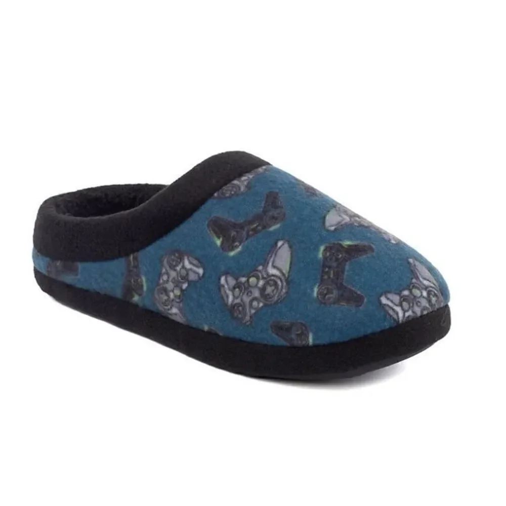 Cuddl Duds BOYS LARGE (5-6) Fleece Clog Slippers IN GAMER PATTERN